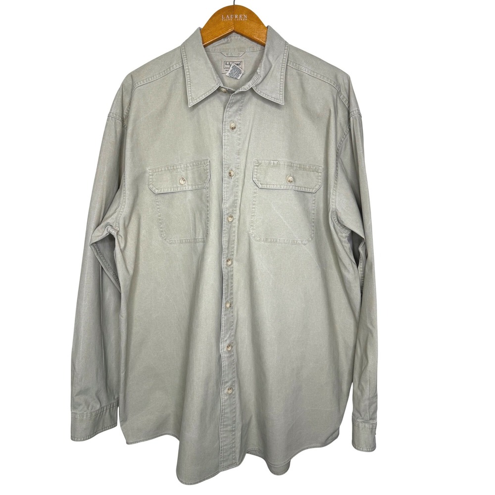 L.L.‎ Bean Sunwashed Canvas Shirt Tan Mens XL Tall